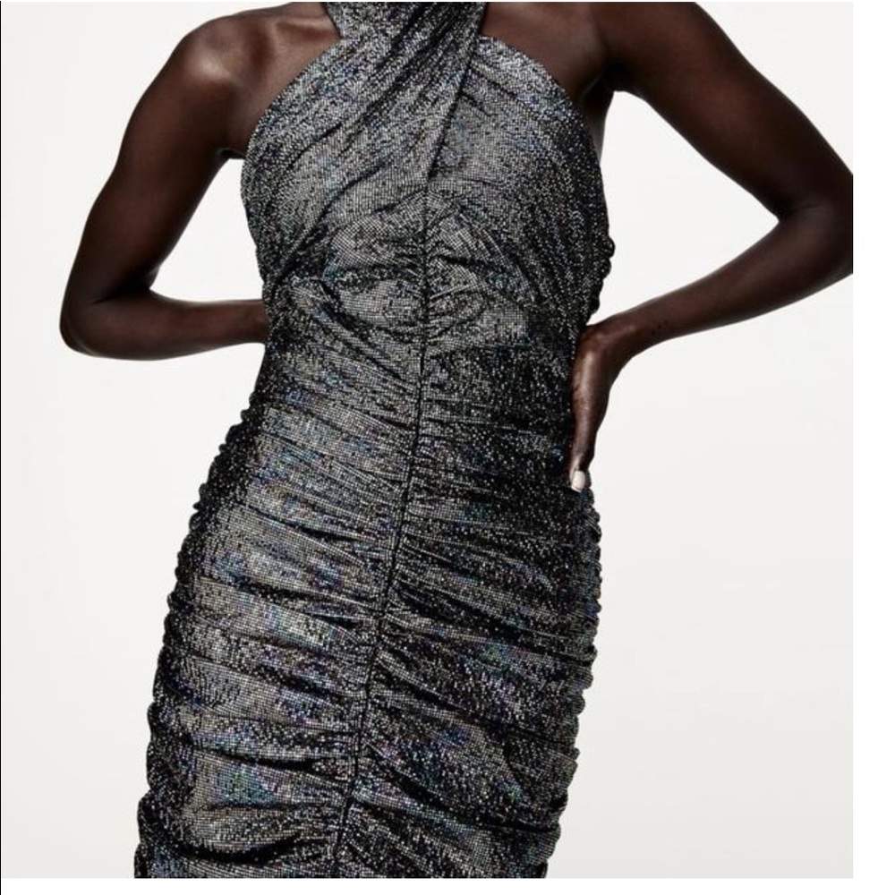 ZARA Metallic Draped Mini Dress/NWT - Picture 4 of 15